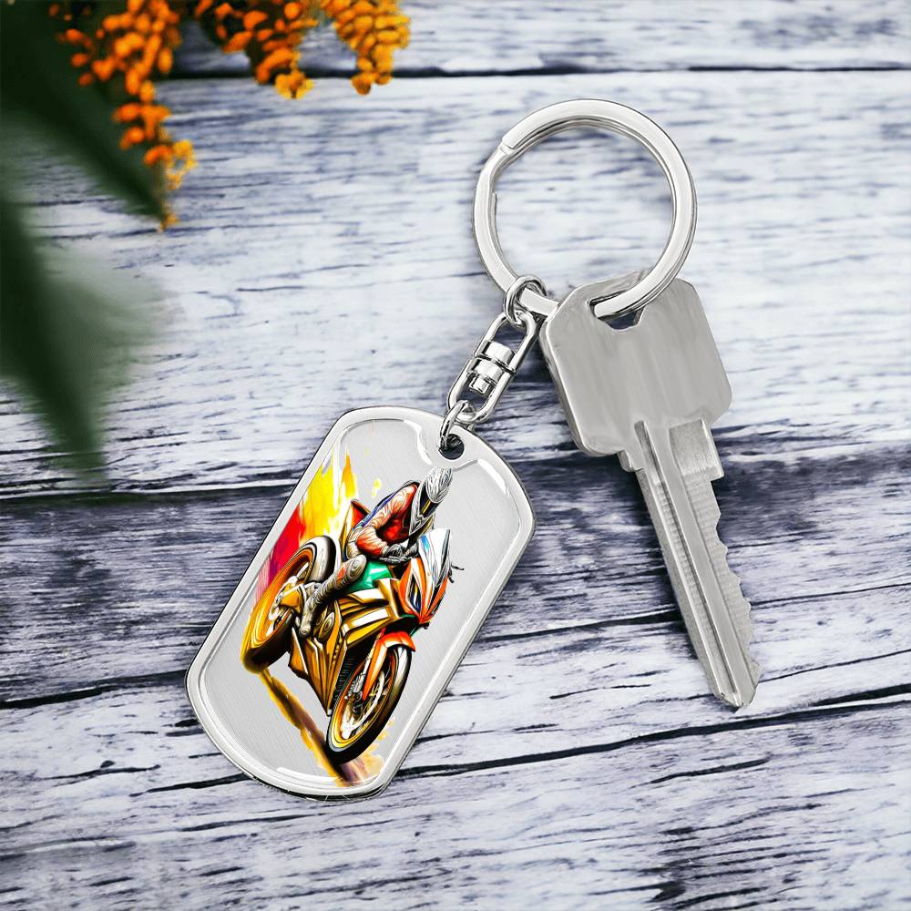 Men's Crotch Rocket Motorcycle Graphic Dog Tags Keychain