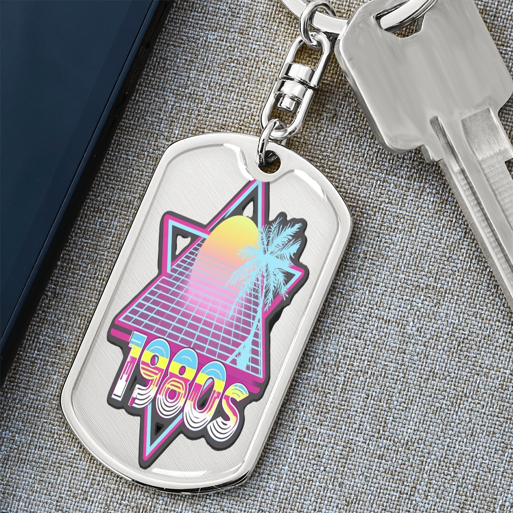 1980's Retro Style Dog Tag Keychain