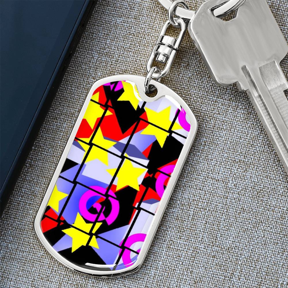 1980s Style Graphic Dog Tags Keychain