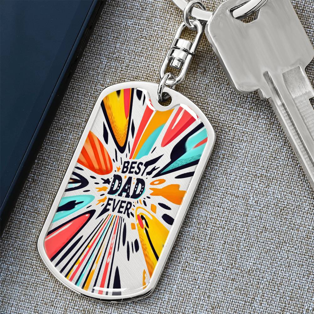 Best Dad Ever Stretched Beams Graphic Dog Tags Keychain