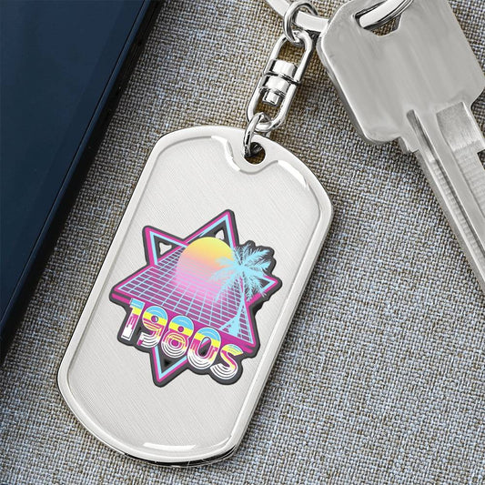 1980s Retro Style Graphic Dog Tags Keychain