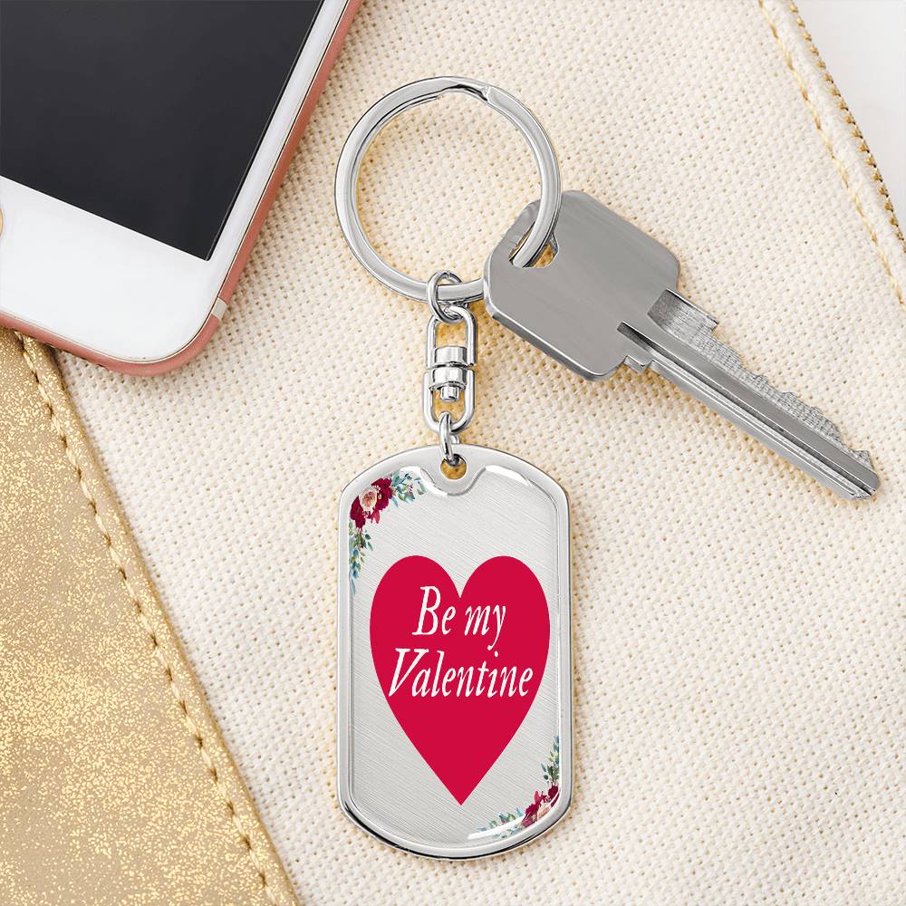 Be My Valentine Red Heart Graphic Dog Tags Keychain