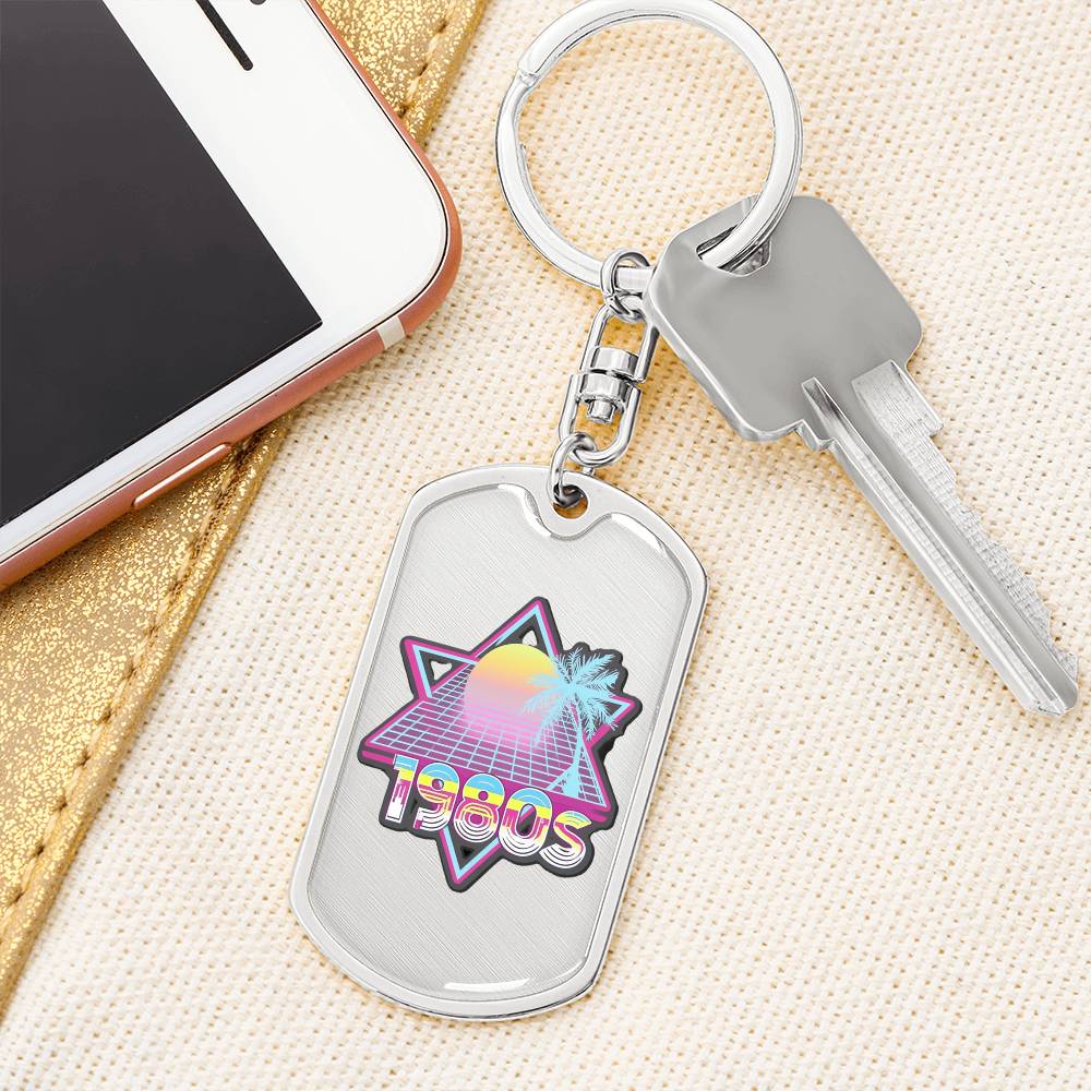 1980s Retro Style Graphic Dog Tags Keychain