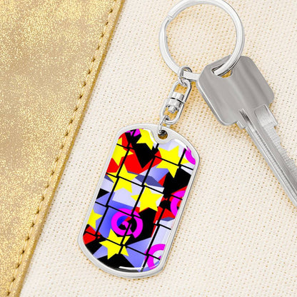 1980s Style Graphic Dog Tags Keychain