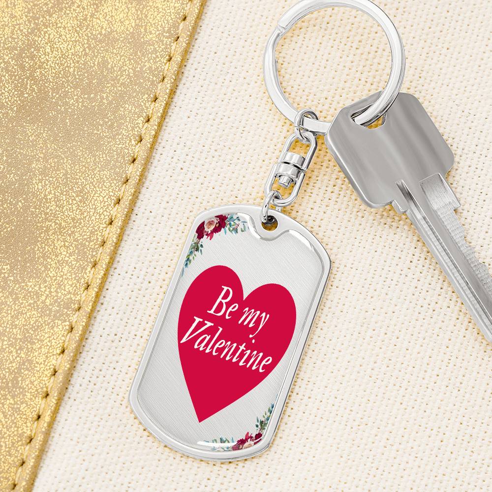 Be My Valentine Red Heart Graphic Dog Tags Keychain