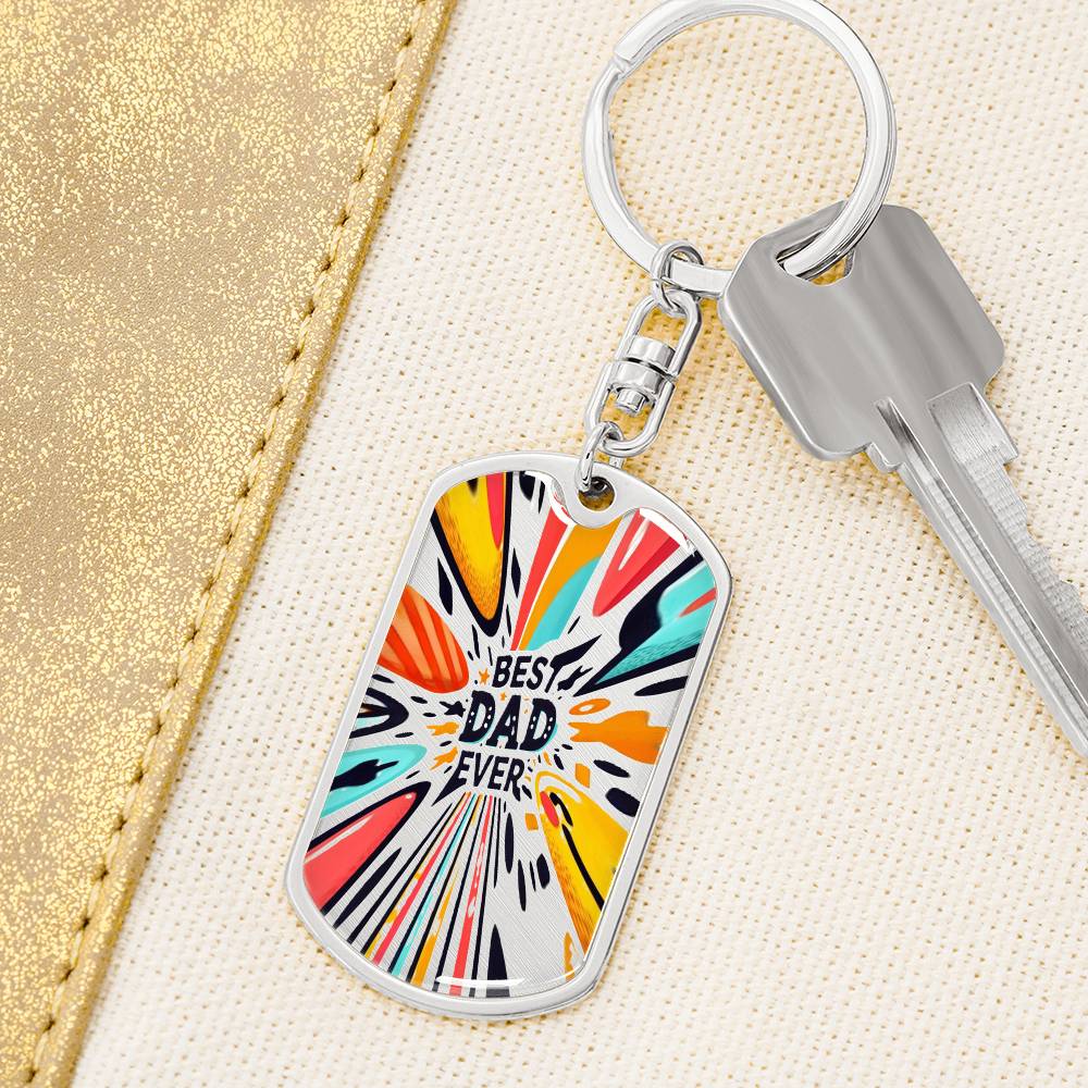 Best Dad Ever Stretched Beams Graphic Dog Tags Keychain