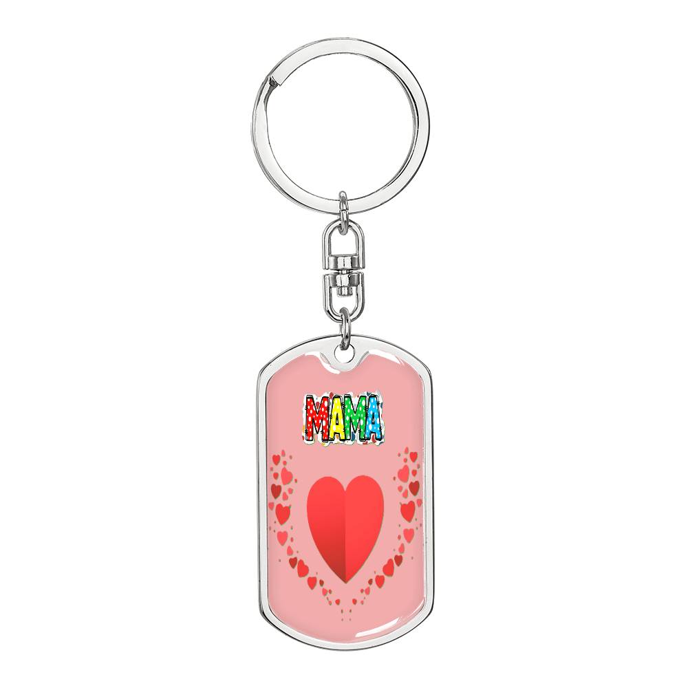 Mama with Hearts on Pink Graphic Dog Tags Keychain