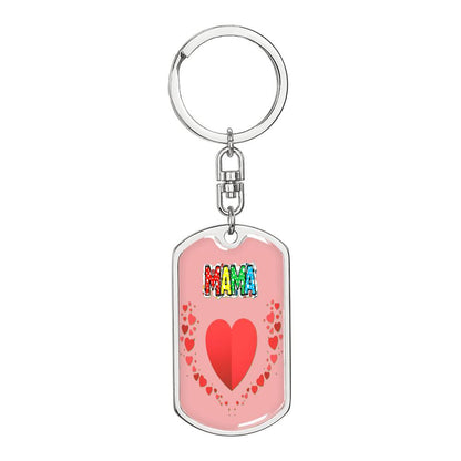 Mama with Hearts on Pink Graphic Dog Tags Keychain