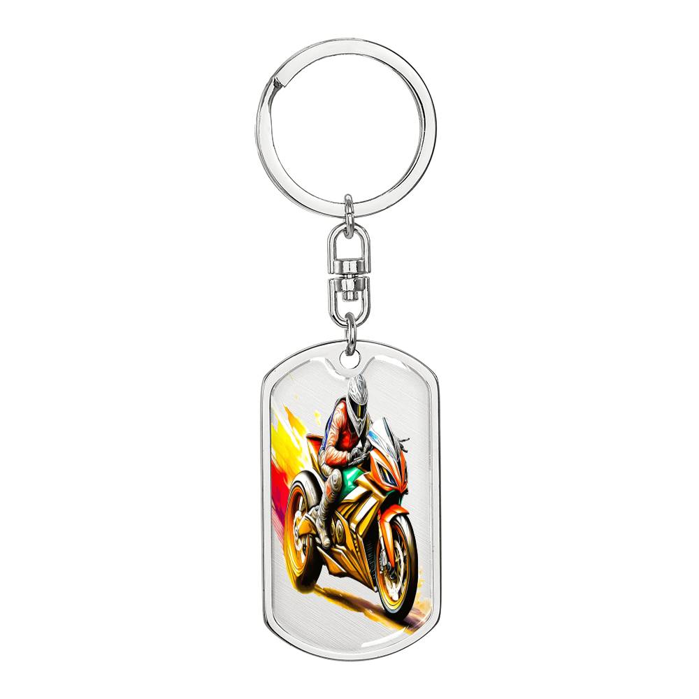 Men's Crotch Rocket Motorcycle Graphic Dog Tags Keychain