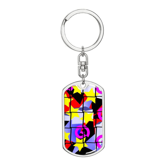 1980s Style Graphic Dog Tags Keychain