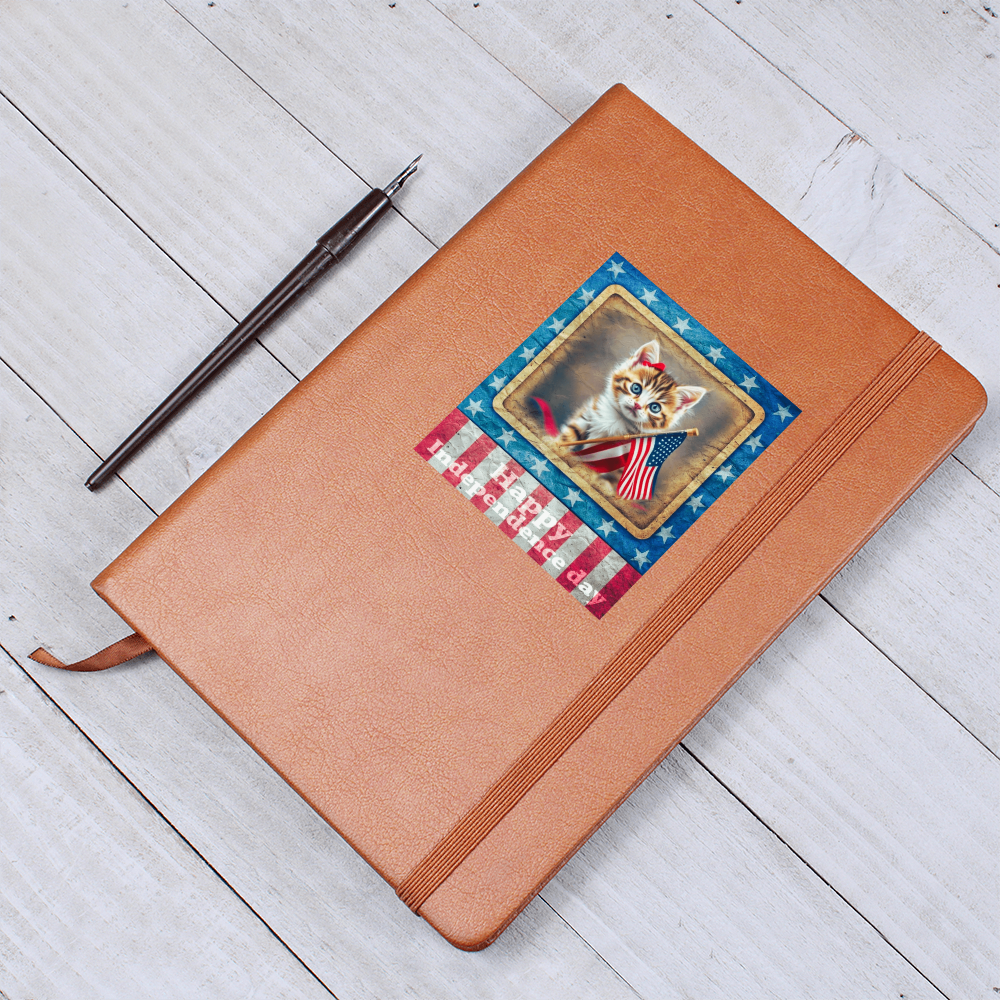 Happy Independence Day Patriotic Kitten Graphic Vegan Leather Journal