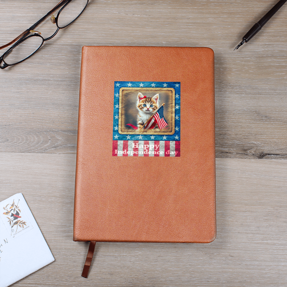 Happy Independence Day Patriotic Kitten Graphic Vegan Leather Journal