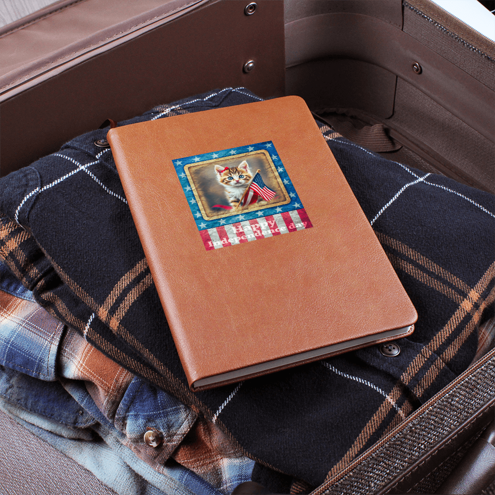 Happy Independence Day Patriotic Kitten Graphic Vegan Leather Journal