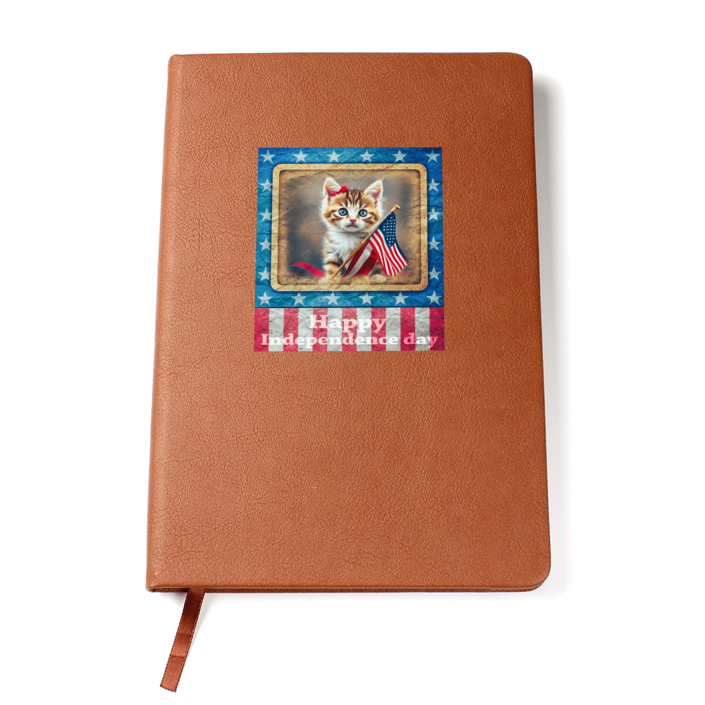 Happy Independence Day Patriotic Kitten Graphic Vegan Leather Journal