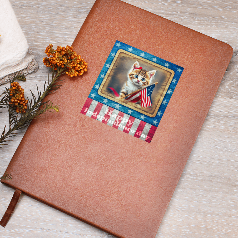 Happy Independence Day Patriotic Kitten Graphic Vegan Leather Journal