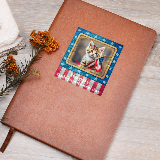 Happy Independence Day Patriotic Kitten Graphic Vegan Leather Journal