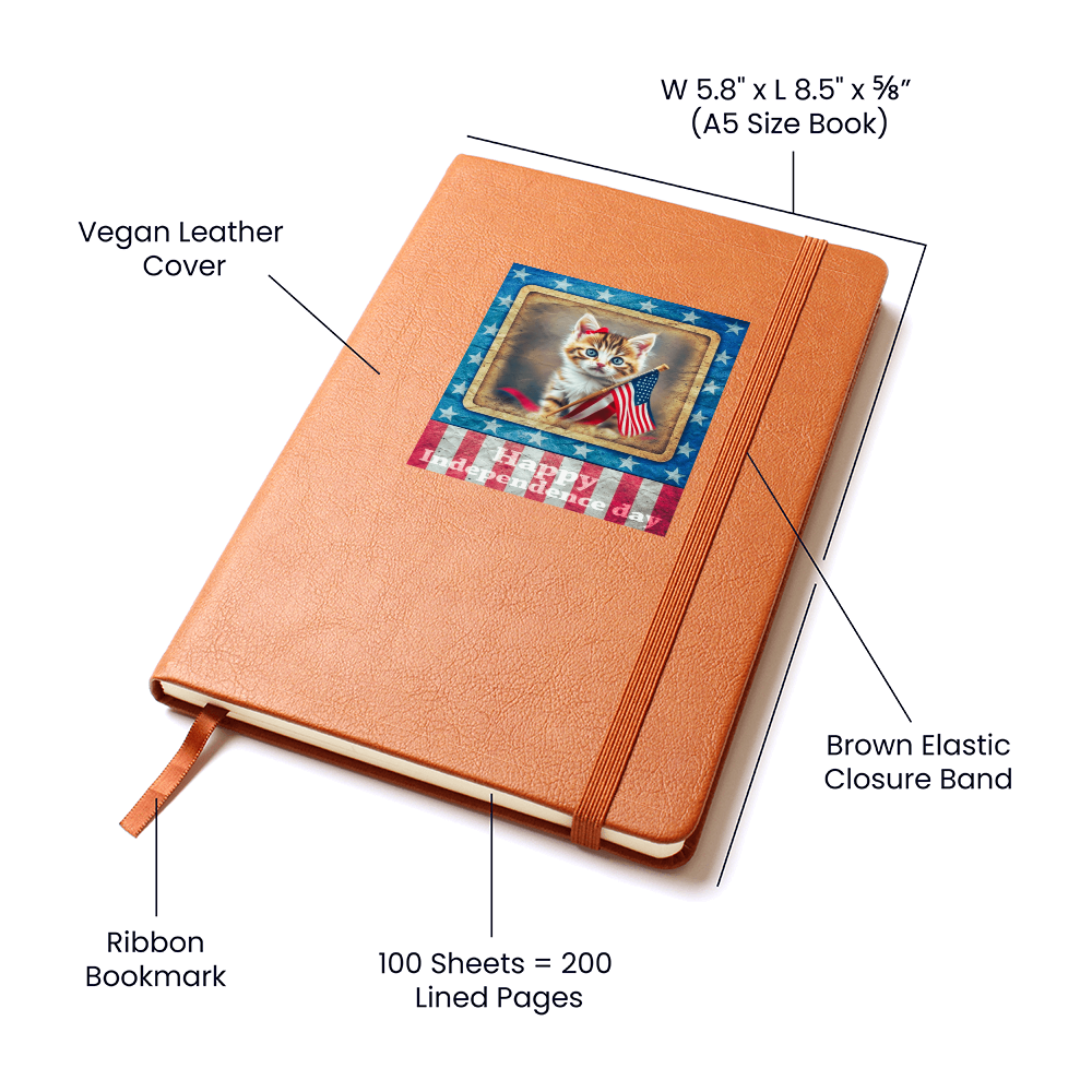 Happy Independence Day Patriotic Kitten Graphic Vegan Leather Journal