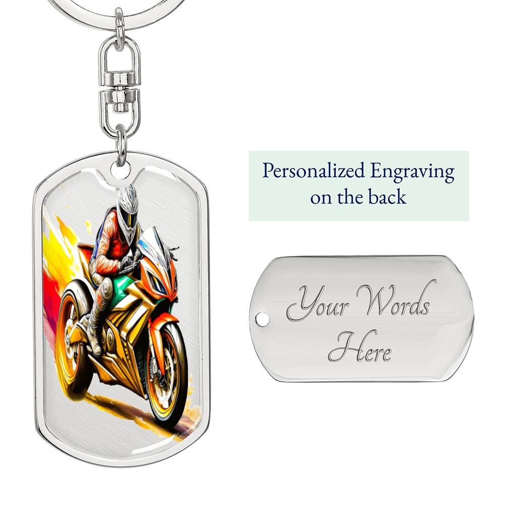 Men's Crotch Rocket Motorcycle Graphic Dog Tags Keychain