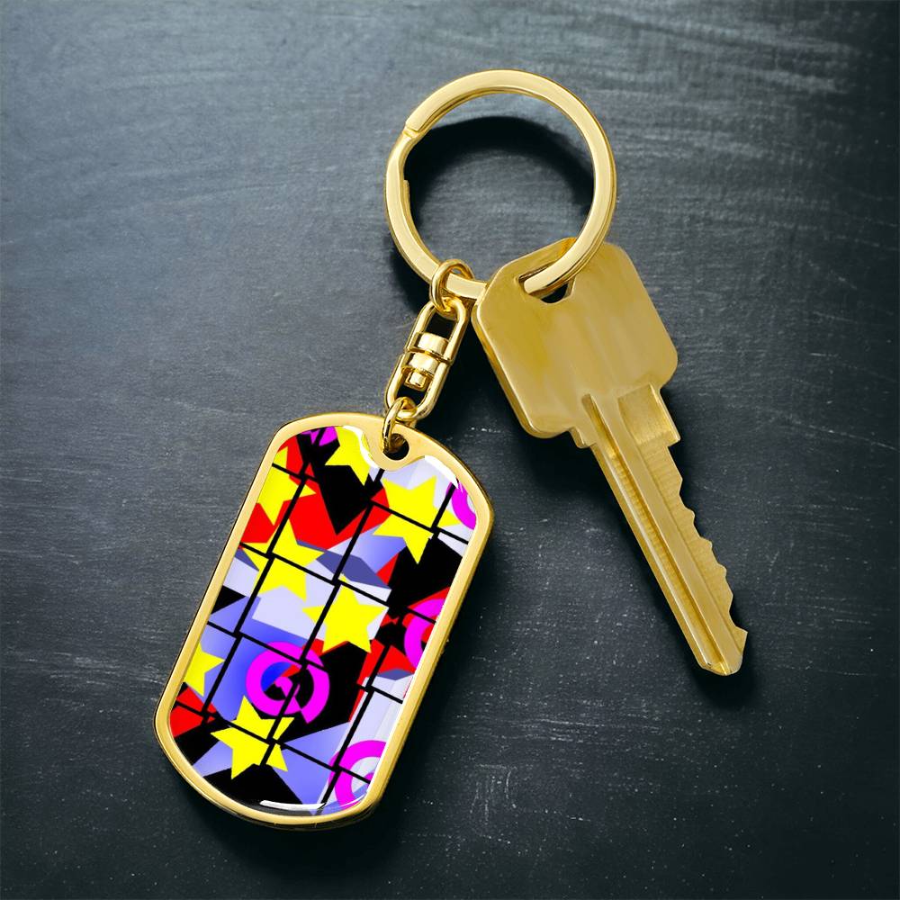 1980s Style Graphic Dog Tags Keychain