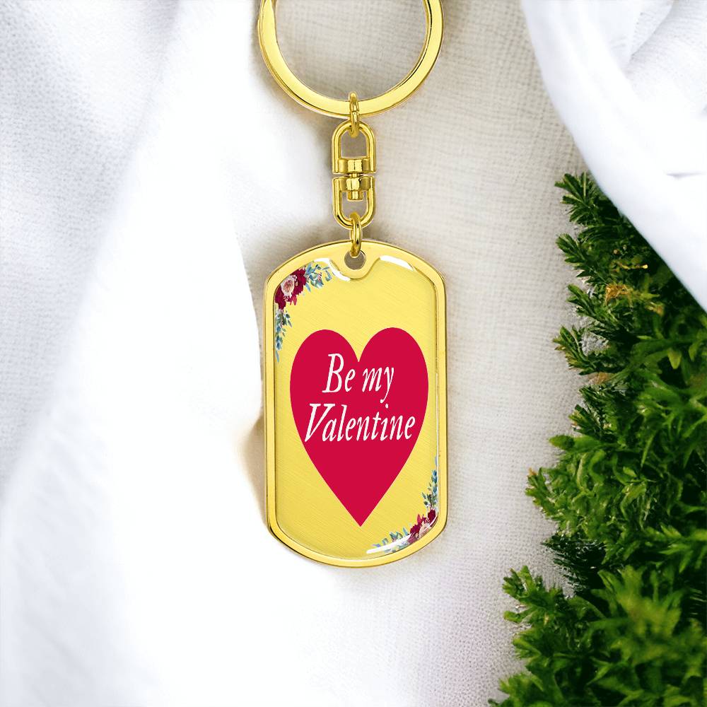 Be My Valentine Red Heart Graphic Dog Tags Keychain