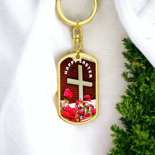 Happy Easter Cross Graphic Dog Tags Keychain