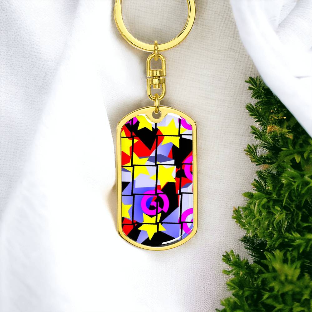 1980s Style Graphic Dog Tags Keychain