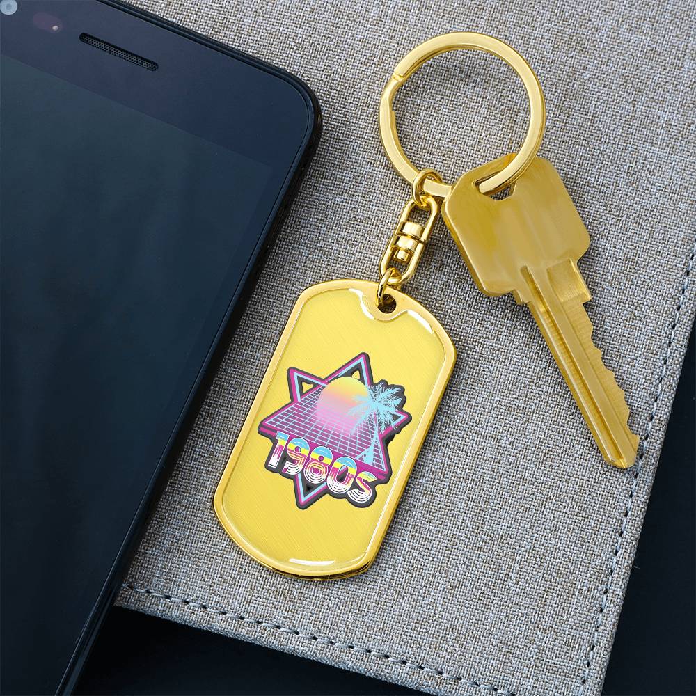 1980s Retro Style Graphic Dog Tags Keychain