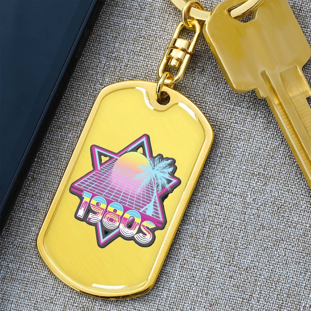 1980s Retro Style Graphic Dog Tags Keychain