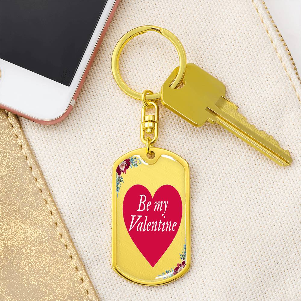 Be My Valentine Red Heart Graphic Dog Tags Keychain