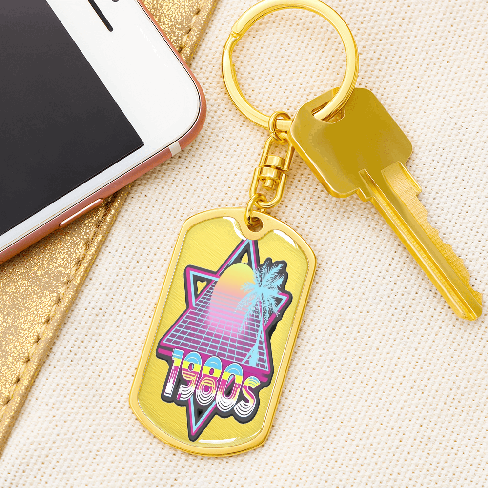 1980's Retro Style Dog Tag Keychain