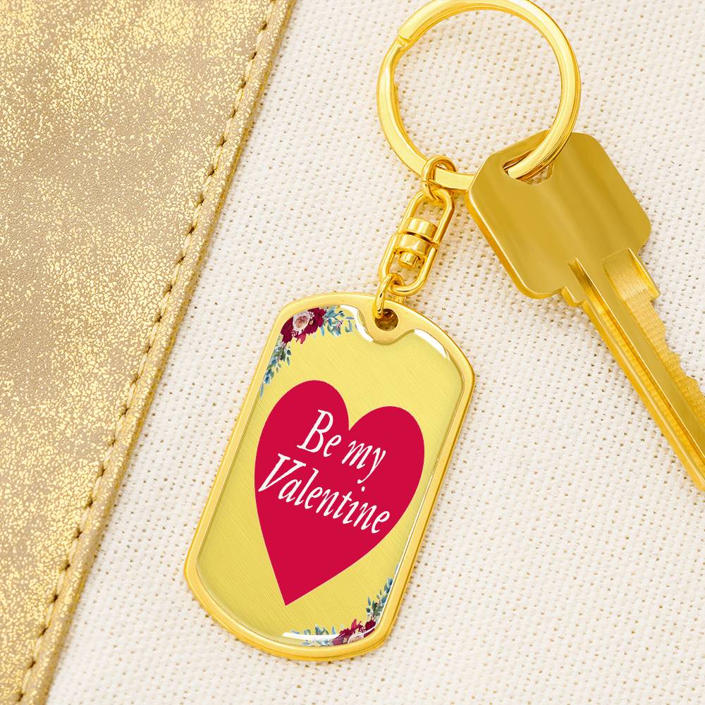 Be My Valentine Red Heart Graphic Dog Tags Keychain