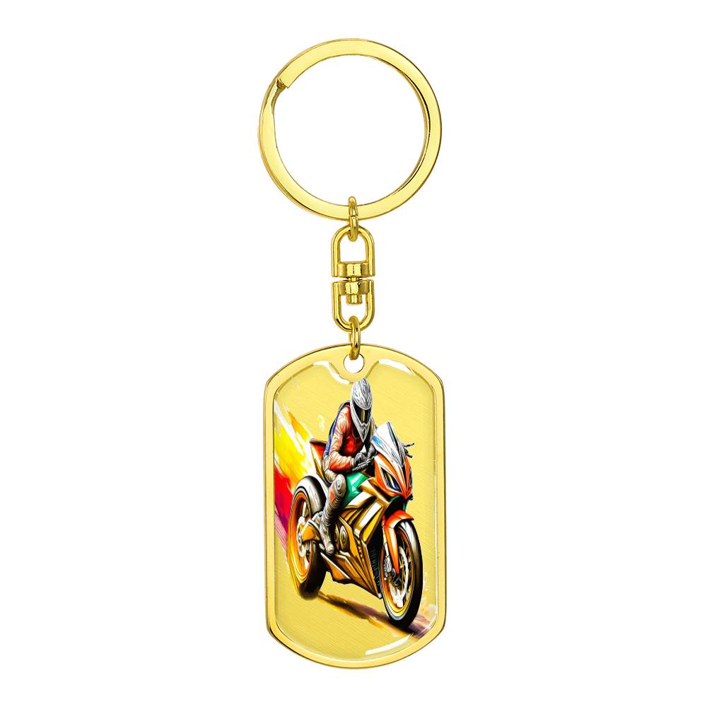 Men's Crotch Rocket Motorcycle Graphic Dog Tags Keychain