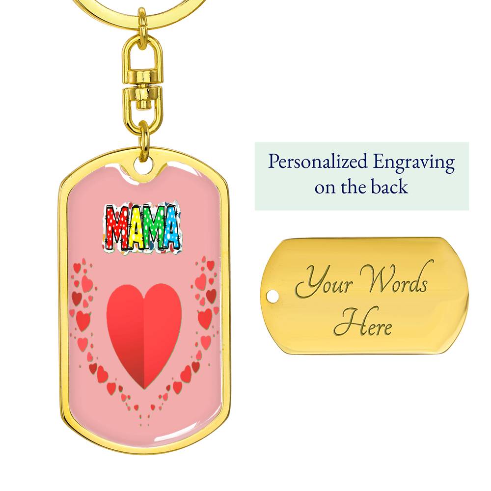 Mama with Hearts on Pink Graphic Dog Tags Keychain