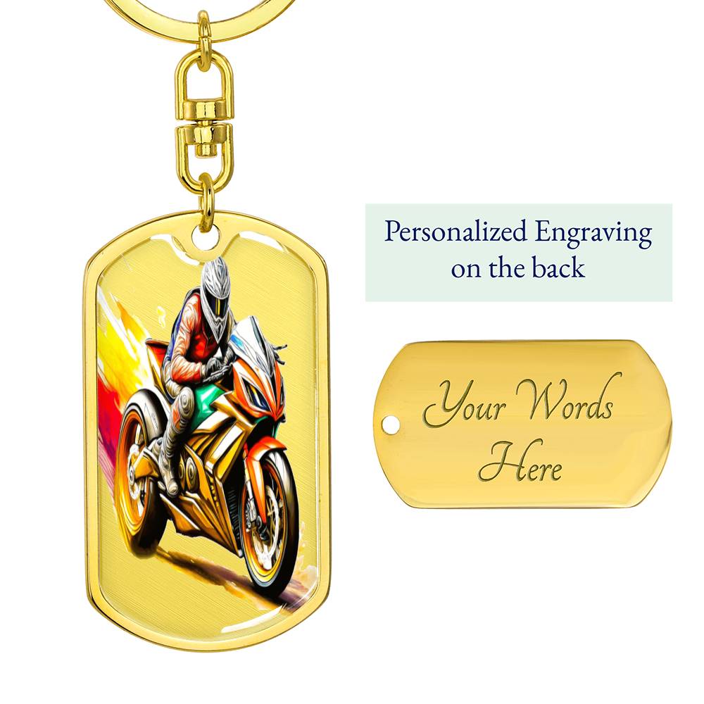 Men's Crotch Rocket Motorcycle Graphic Dog Tags Keychain