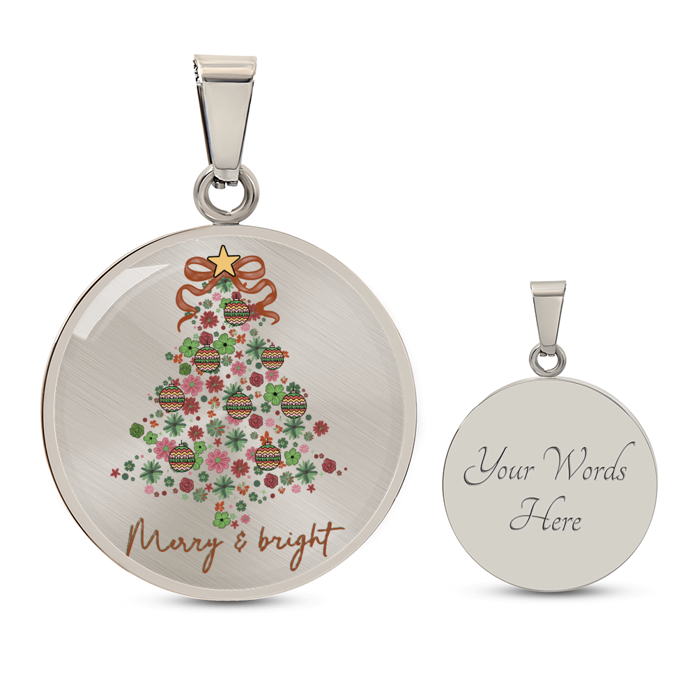 Christmas Merry & Bright Round Luxury Graphic Necklace