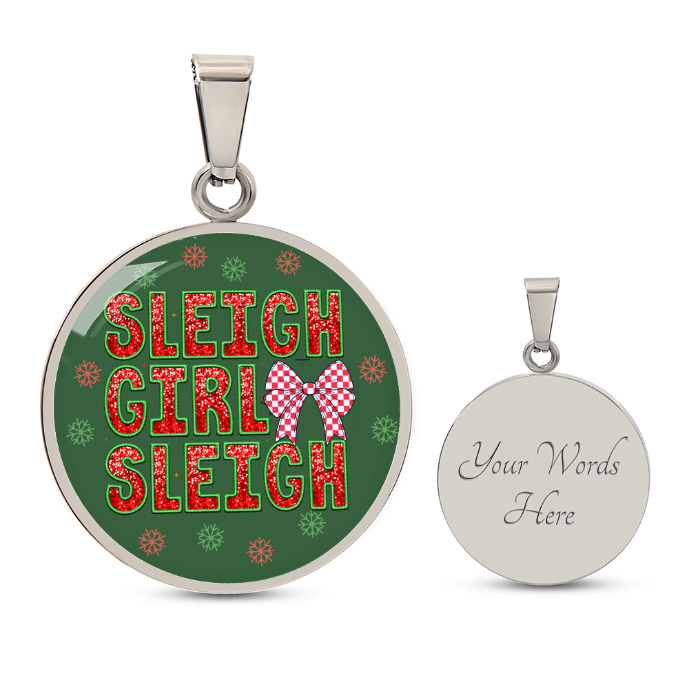 Sleigh Girl Sleigh Christmas Circle Graphic Necklace