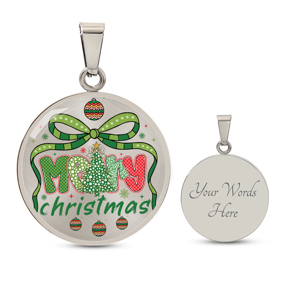 Festive Merry Christmas Round Luxury Necklace
