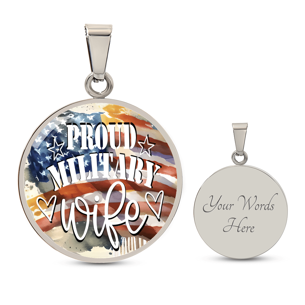 United States Proud Military Wife Graphic Round Necklace