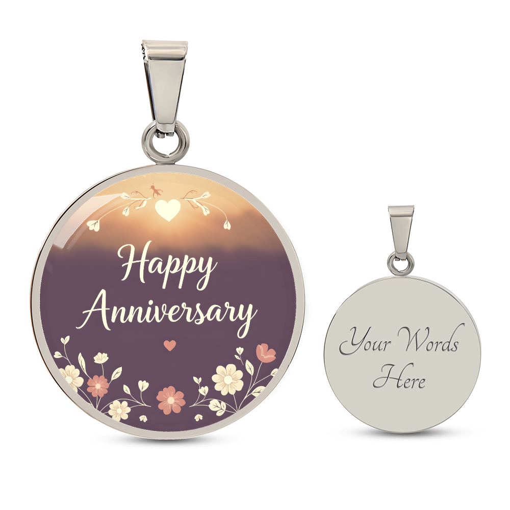 Happy Anniversary with Flowers Round Graphic Necklace