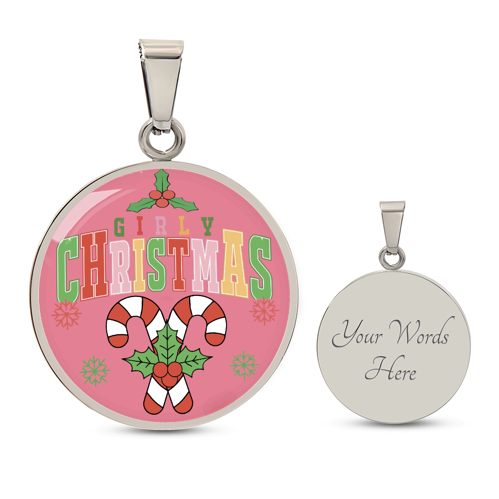 Girly Christmas with Candy Canes Circle Graphic Necklace