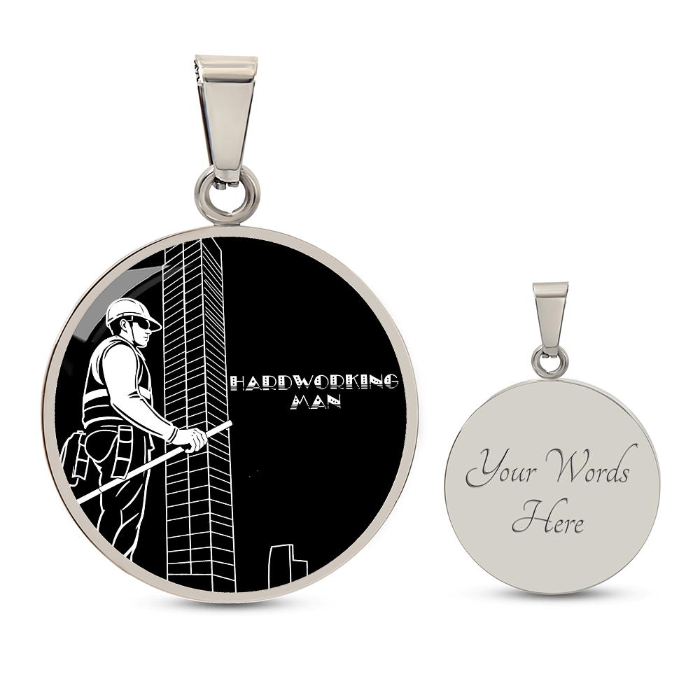 Hardworking Man Construction Worker Graphic Round Necklace