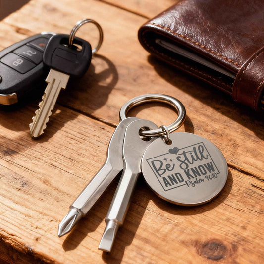 Be Still and Know Faith Based Screwdriver Set Engraved Keychain