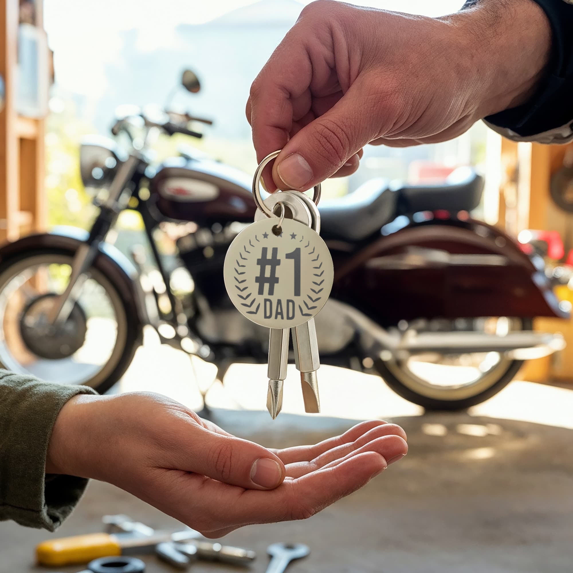 #1 Dad Father's Day Screwdriver Set Engraved Keychain