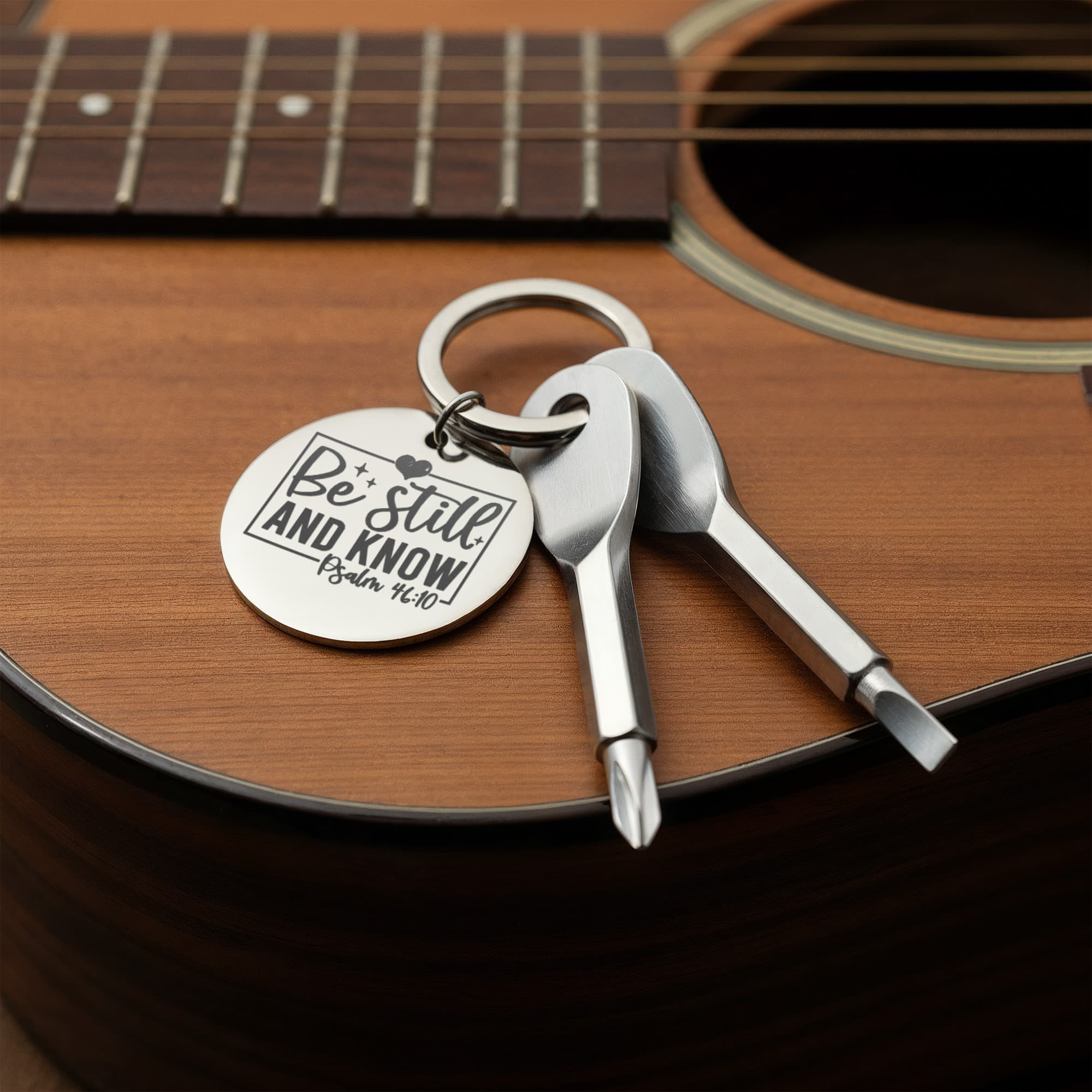 Be Still and Know Faith Based Screwdriver Set Engraved Keychain