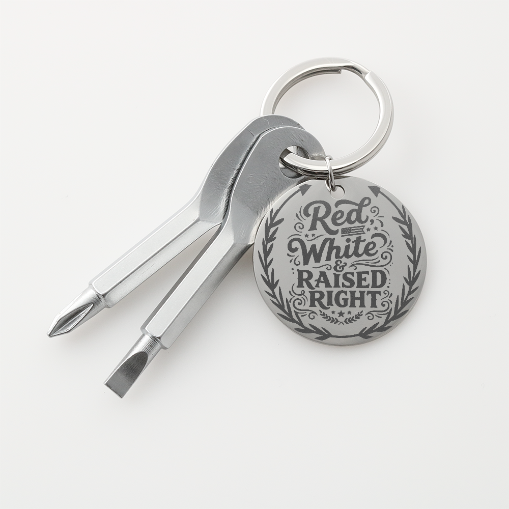 Red White & Raised Right Screwdriver Set Engraved Keychain