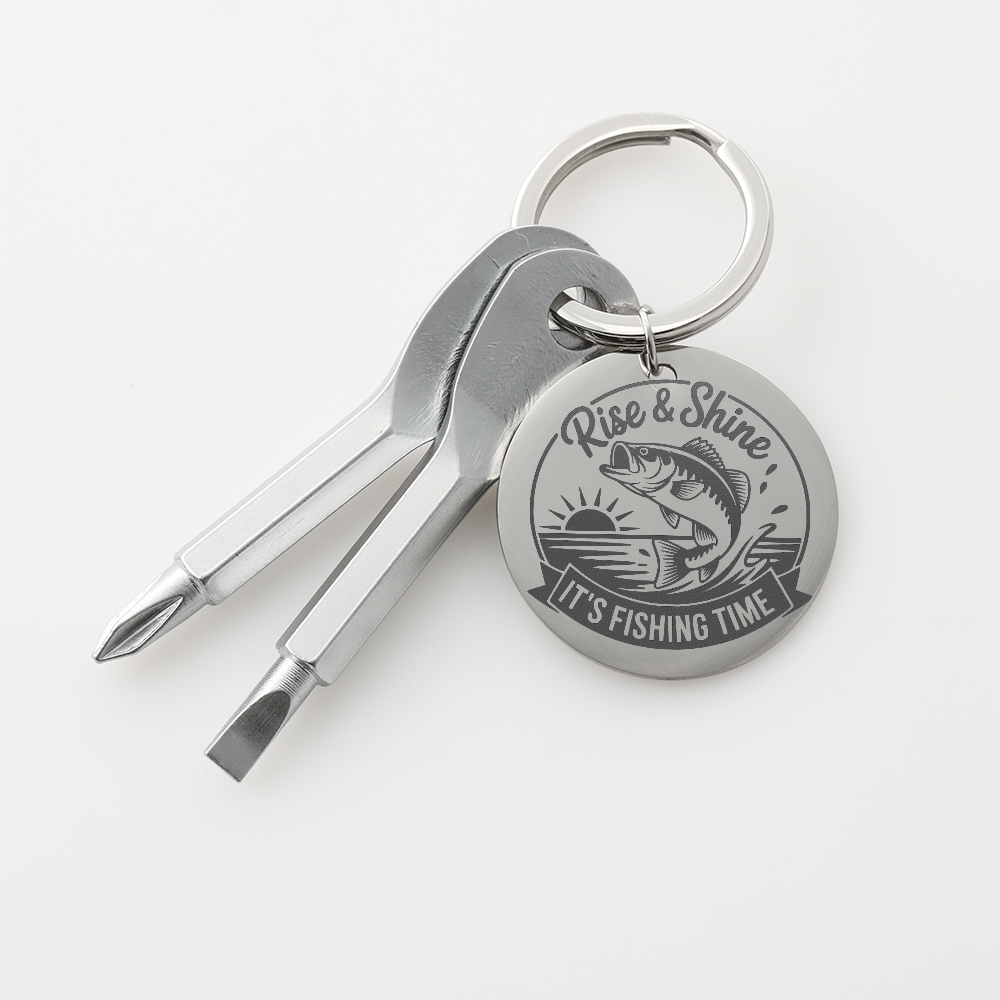 Rise & Shine Its Fishing Time Screwdriver Set Engraved Keychain