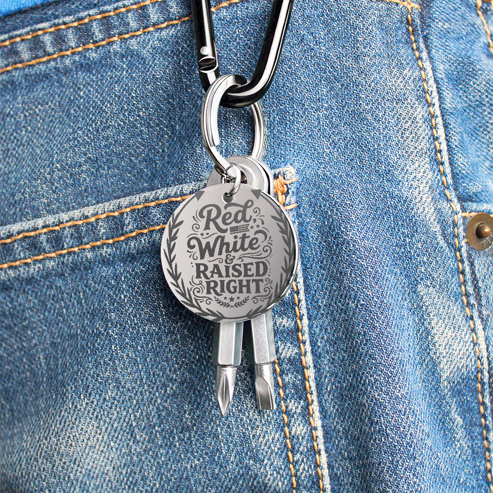 Red White & Raised Right Screwdriver Set Engraved Keychain