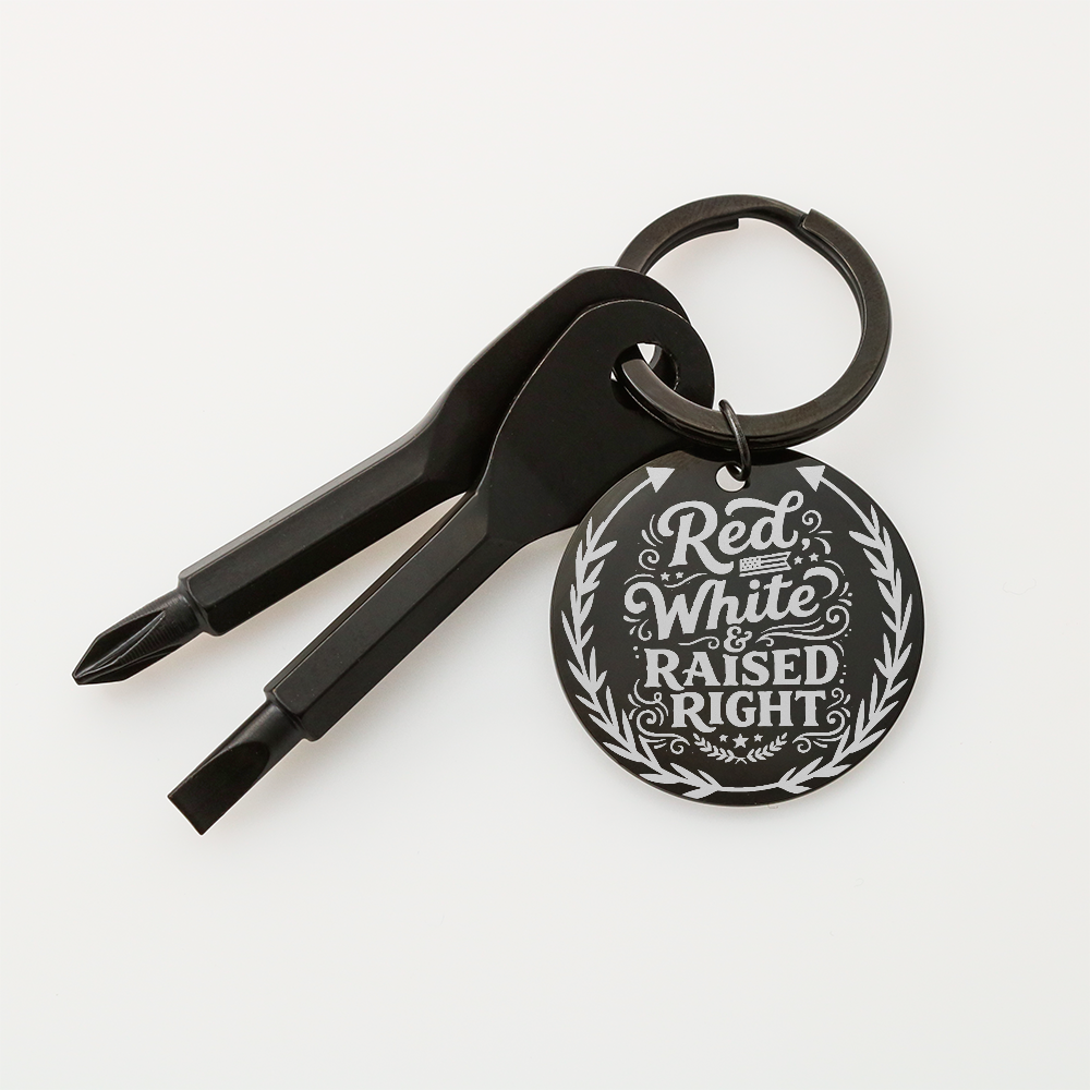 Red White & Raised Right Screwdriver Set Engraved Keychain