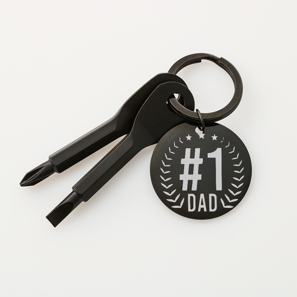 #1 Dad Father's Day Screwdriver Set Engraved Keychain