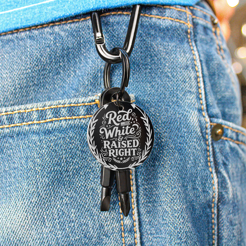 Red White & Raised Right Screwdriver Set Engraved Keychain